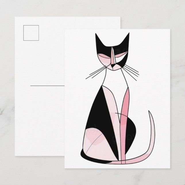 Minimalist symmetrical cat drawing postcard (Front/Back)