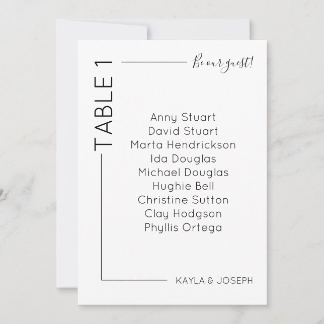 Minimalist table 1 Wedding seating card template (Front)