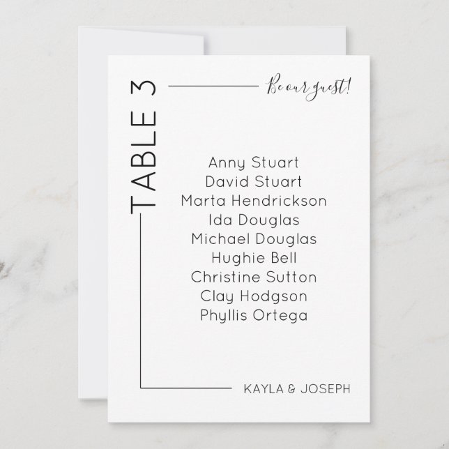 Minimalist table 3 Wedding seating card template (Front)