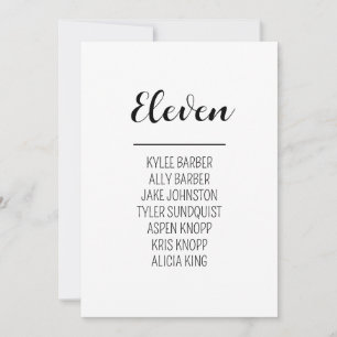 Minimalist Table Number 11 Seating Chart