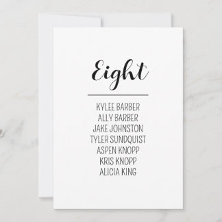 Minimalist Table Number 8 Seating Chart