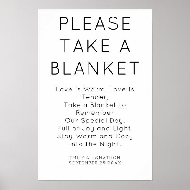 Minimalist Take a Blanket Wedding Sign (Front)