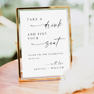 Minimalist Take a Drink Wedding Seating Sign