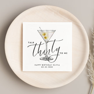 Minimalist “Talk Thirty to Me” Martini Glass 30th  Napkin