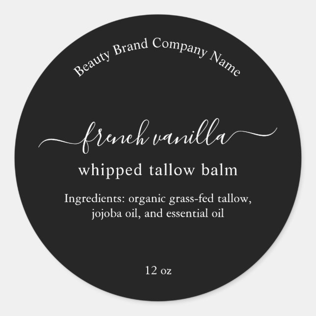 Minimalist Tallow Balm Black White Product Label (Front)