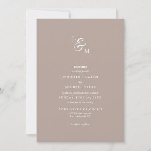 Minimalist Tan Neutral Monogram Wedding Invitation