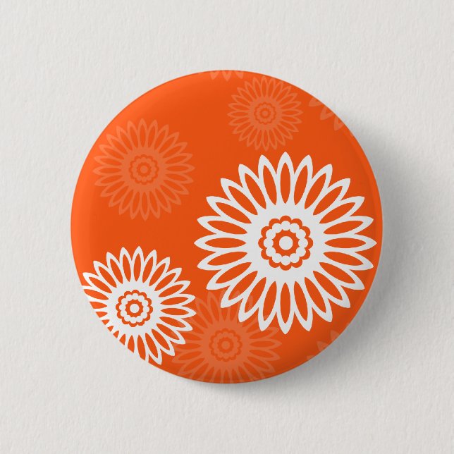 Minimalist tangerine orange daisy floral pattern 6 cm round badge (Front)