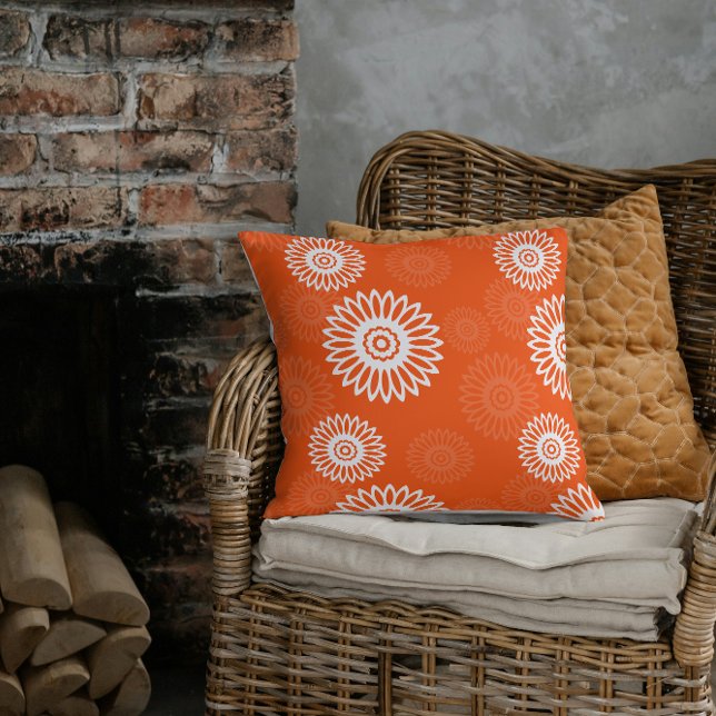 Minimalist tangerine orange daisy floral pattern cushion (Creator Uploaded)