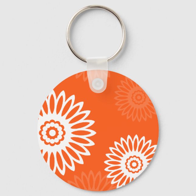 Minimalist tangerine orange daisy floral pattern key ring (Front)