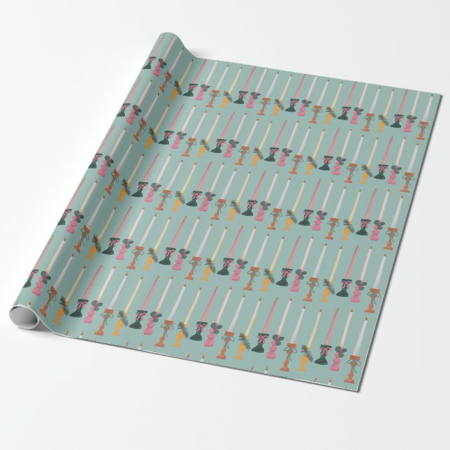 Minimalist Tapered Candles Light Blue Wrapping Pap Paper (Unrolled)