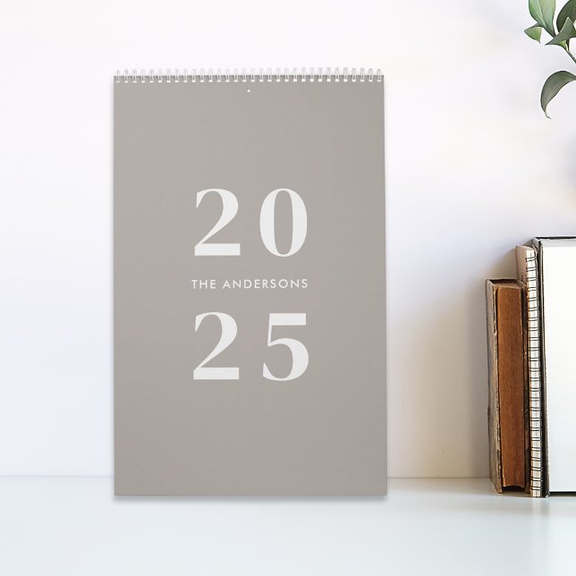Minimalist Taupe 2025 Family Name Photo Calendar (Creator Uploaded)