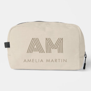 Minimalist Taupe Beige Geometric Custom Monogram Dopp Kit