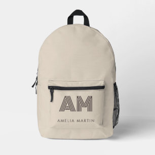 Minimalist Taupe Beige Geometric Custom Monogram Printed Backpack
