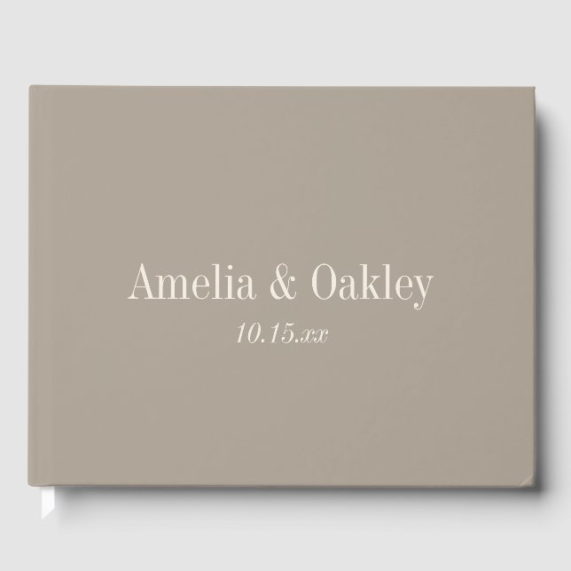 Minimalist Taupe Brown Elegant Wedding Custom Guest Book (Front)