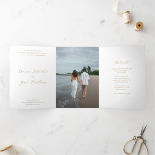 Minimalist Taupe Modern Wedding Tri-Fold Invitation