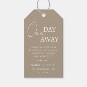 Minimalist Taupe One Day Away Wedding Thank You Gift Tags