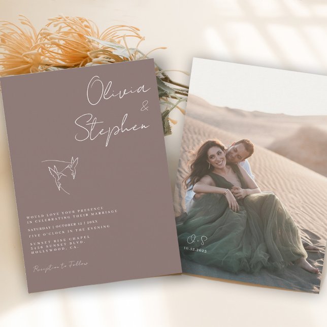 Minimalist Taupe Romantic Photo Wedding Invitation (Creator Uploaded)