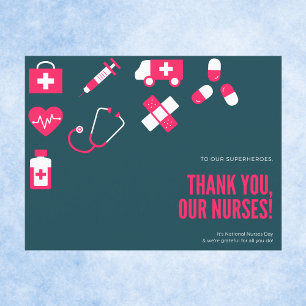 Minimalist Teal and Magenta Iconic Thank You Nurse Postcard