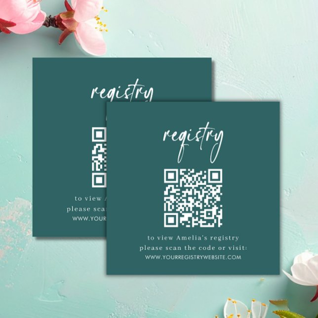 Minimalist Teal Baby Shower Registry QR Code Card (Creator Uploaded)