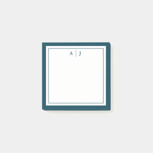 Minimalist Teal Blue Two Border Monogram Post-it Notes