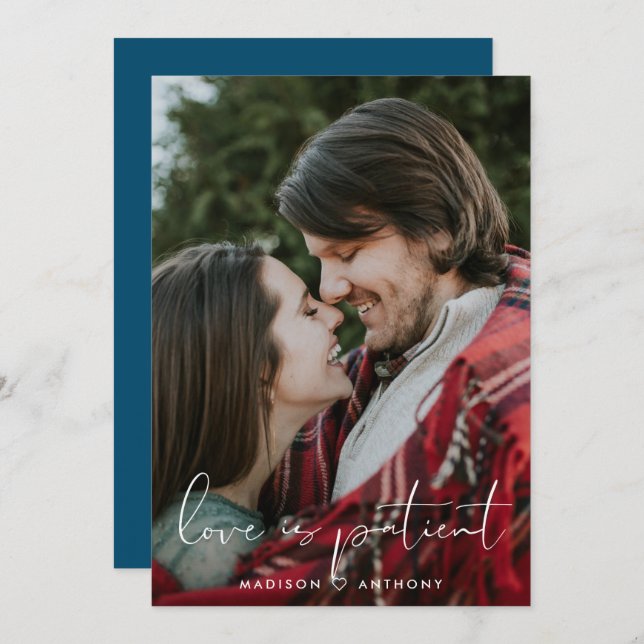 Minimalist Teal Blue Wedding Postponement Photo Announcement (Front/Back)