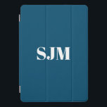 Minimalist teal blue white custom monogram initial iPad pro cover<br><div class="desc">Minimalist Custom teal blue and white monogram initials name modern elegant personalised iPad Pro Cover</div>