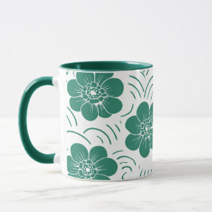 Minimalist Teal Green Block Print Floral Two-Tone Mug