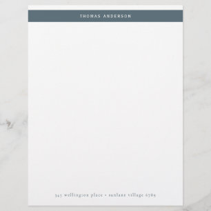 Minimalist Teal Grey Simple Stripe Name Address Custom Letterhead