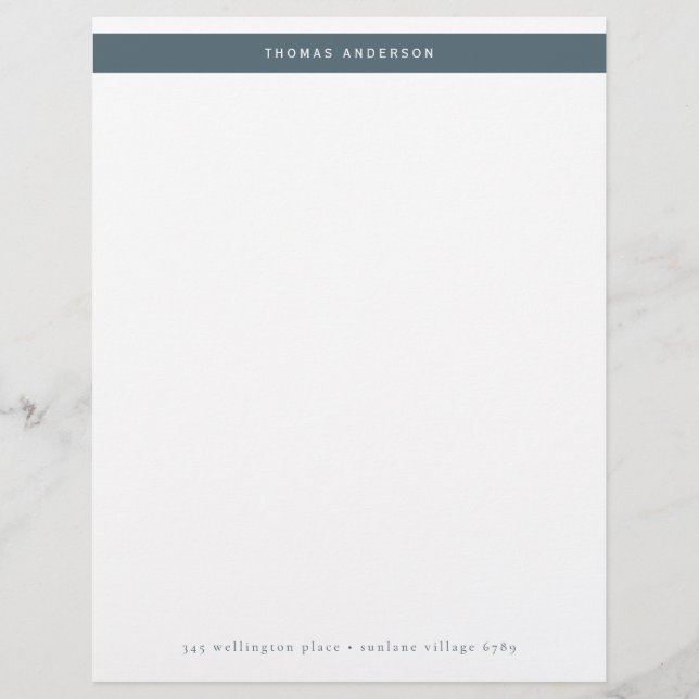 Minimalist Teal Grey Simple Stripe Name Address Custom Letterhead (Front)