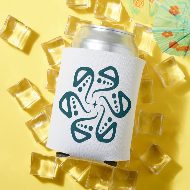 Minimalist Teal Octopus Tentacle Mandala Art Can Cooler (In Situ Summer)