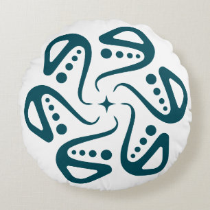 Minimalist Teal Octopus Tentacle Mandala Art Photo Round Cushion