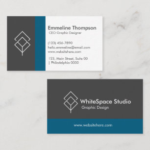 Minimalist Teal Stripe Bold Dark Grey Sleek White Business Card