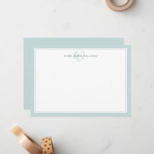 Minimalist Teal Two Border Monogram Card