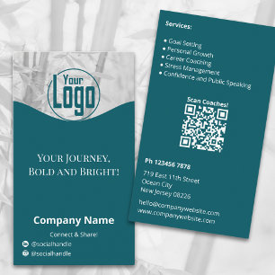 Minimalist Teal White Life Coach Company Business Card