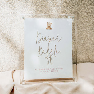 Minimalist Teddy Bear Baby Shower Diaper Raffle Poster