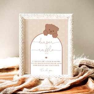 Minimalist Teddy Bear Baby Shower Diaper Raffle Poster