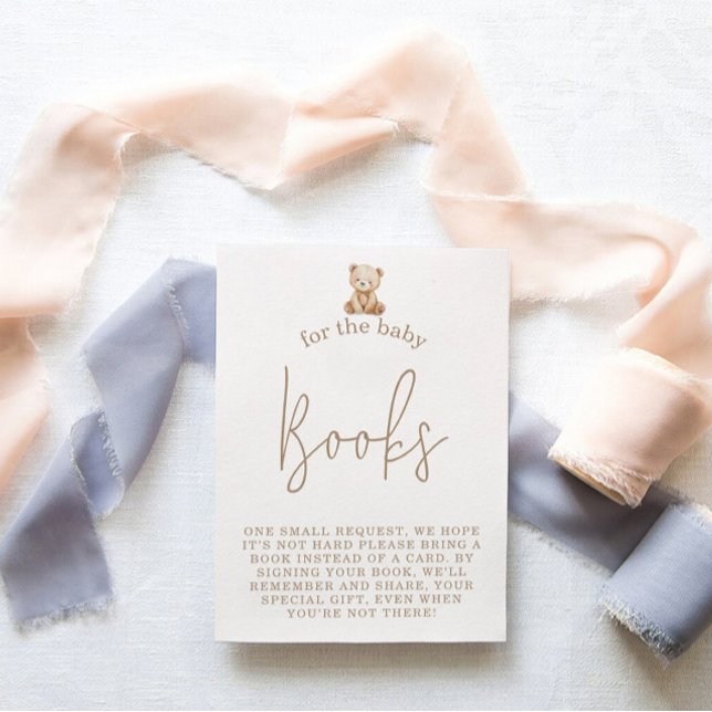 Minimalist Teddy Bear Books Request Baby Shower Enclosure Card (Creator Uploaded)