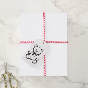 Minimalist Teddy Bear – Ink Brush Line Art on Gift Tags