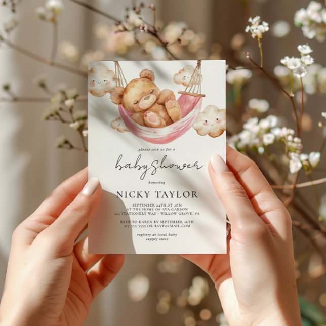 Minimalist Teddy Bear Sleep Cloud Baby Shower Invitation (Creator Uploaded)