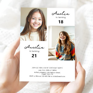 Minimalist Teen Girls Joint Birthday Party Photo Invitation