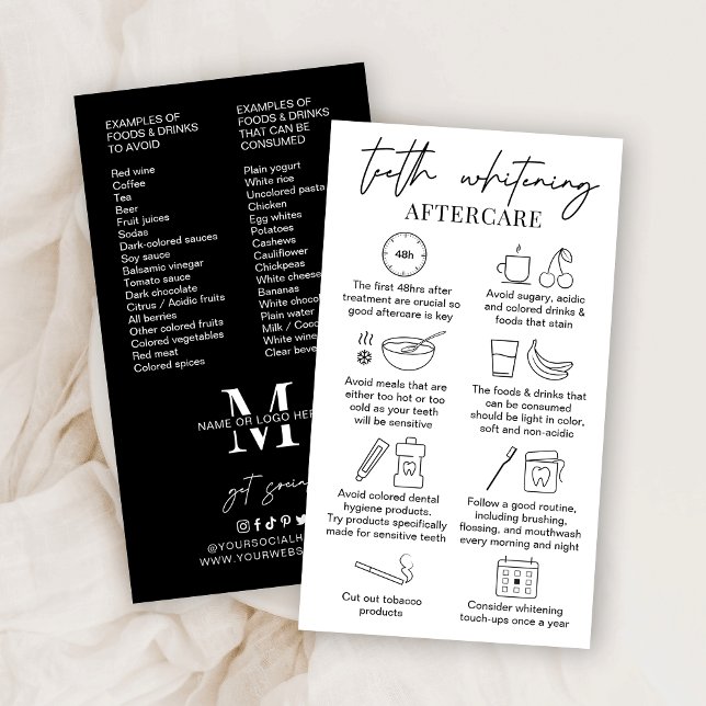 Minimalist Teeth Whitening Aftercare Instructions Business Card (Creator Uploaded)
