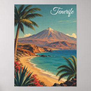 Minimalist Tenerife Mount Teide Vintage Travel Poster