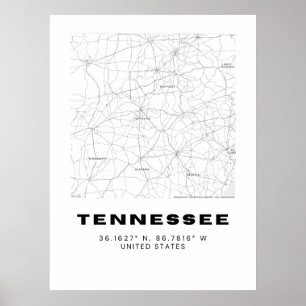 Minimalist Tennessee Map Art - Black and White Coo Poster
