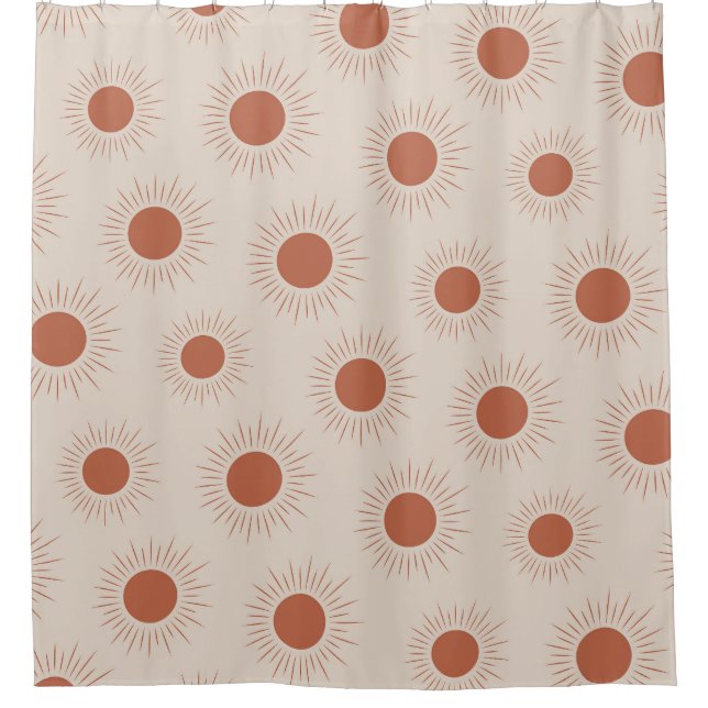 Minimalist Terracotta Abstract Boho sun pattern Shower Curtain (Front)