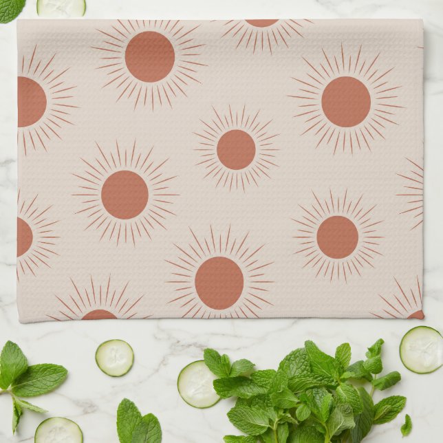 Minimalist Terracotta Abstract Boho sun pattern Tea Towel (Folded)