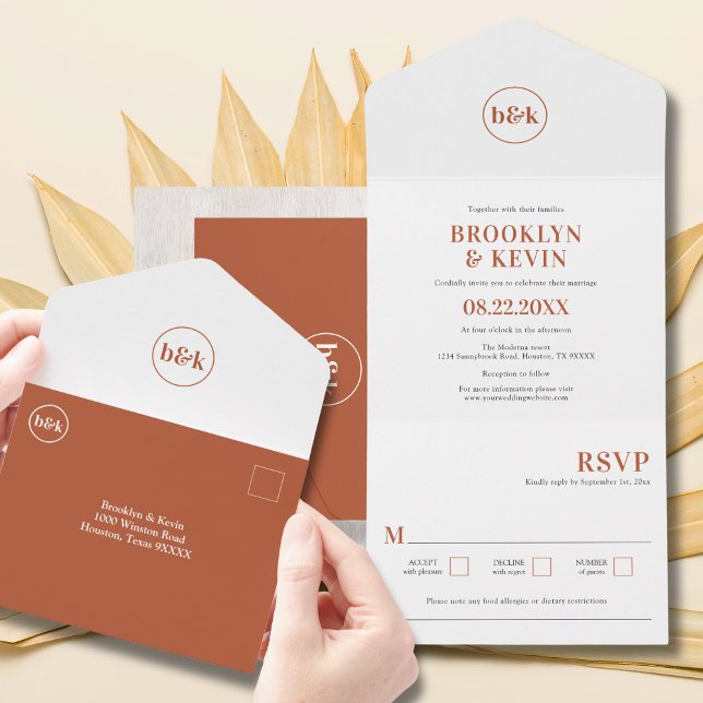 Minimalist Terracotta All in One Wedding Invite (Minimalist Terracotta All in One Wedding Invite | Budget, Inexpensive)