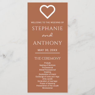 Minimalist Terracotta And White Heart Wedding Programme