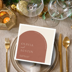 Minimalist Terracotta Arch Cheers Script Wedding  Napkin
