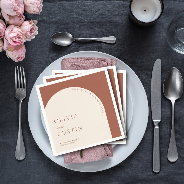 Minimalist Terracotta Arch Cheers Script Wedding  Napkin (Creator Uploaded)