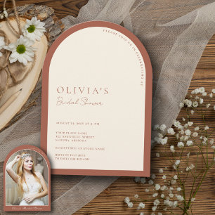 Minimalist Terracotta Arch Photo Bridal Shower Invitation